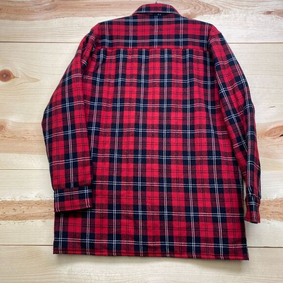 Vintage Coleman Shirt Medium Red Black Wool Blend Button Up Jac Jacket Plaid - Picture 7 of 14